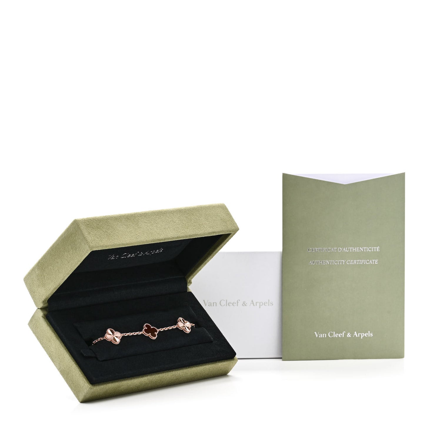 18K Rose Gold Carnelian 5 Motifs Guilloche Vintage Alhambra Bracelet