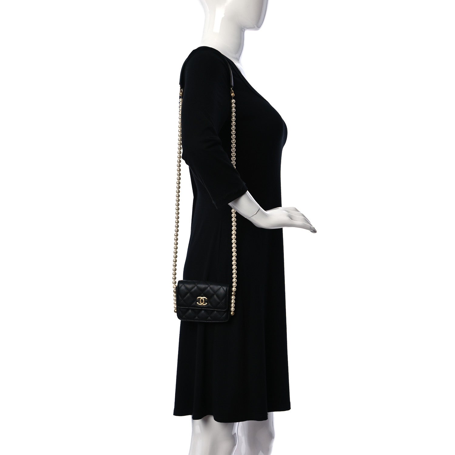 Chanel Calfskin Quilted About Pearls Card Holder Flap With Chain Black 2 of 12