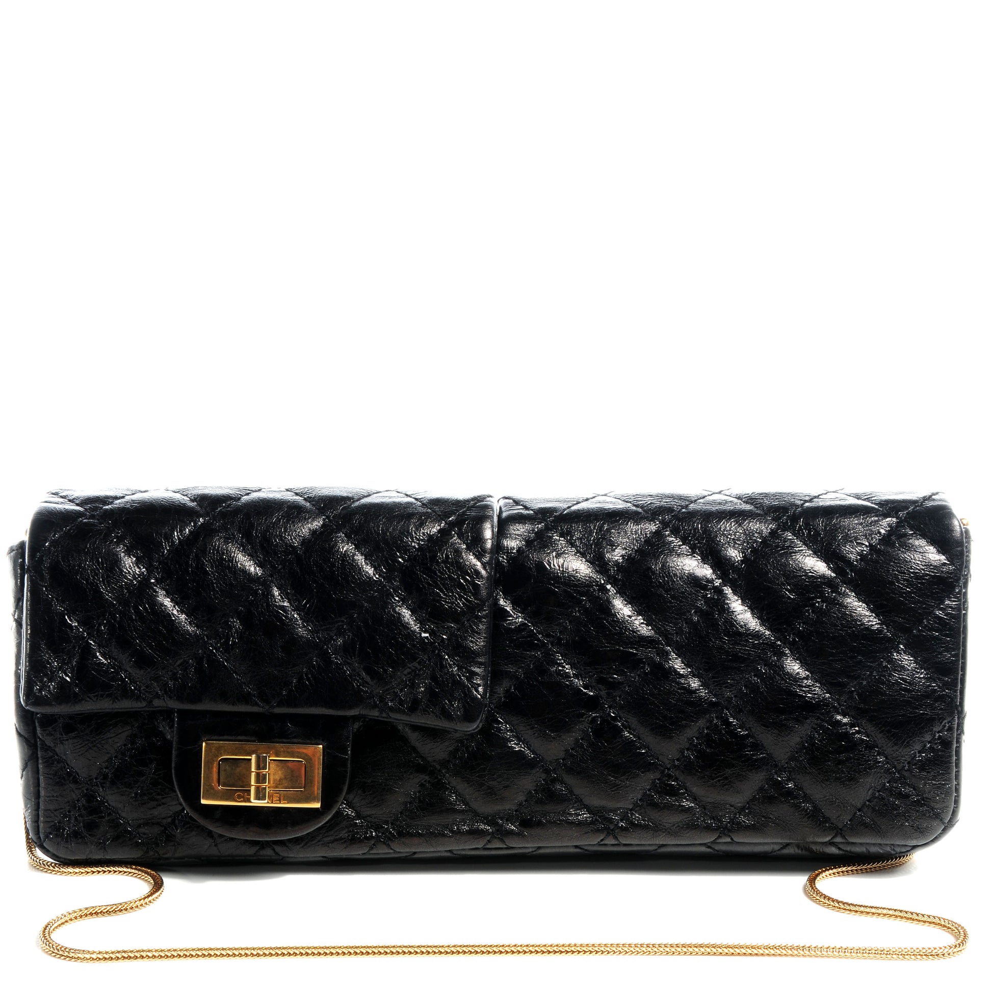 Chanel Glazed Calfskin Quilted Reissue Double Flap Clutch Black 1 of 8