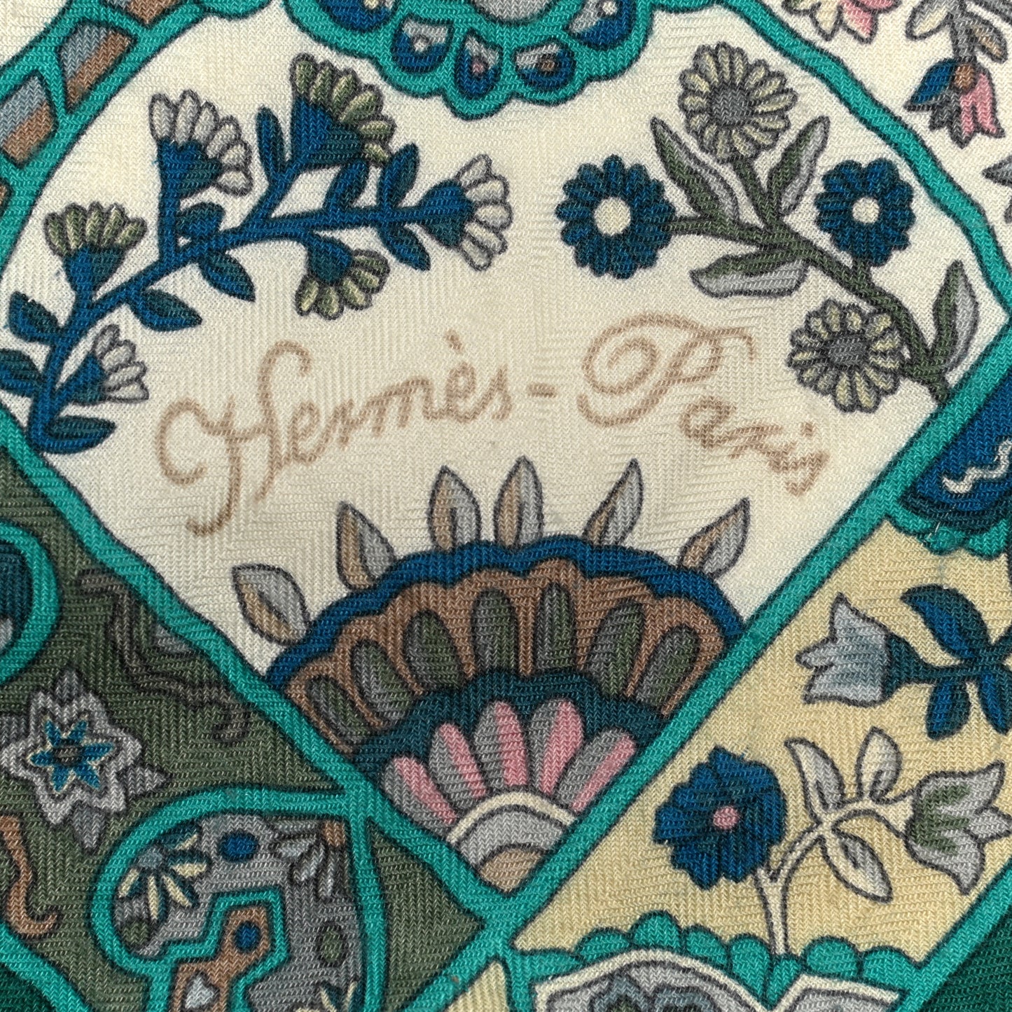 Cashmere Silk Au Pays Des Oiseaux Fleurs Shawl 140 Vert White Turquoise