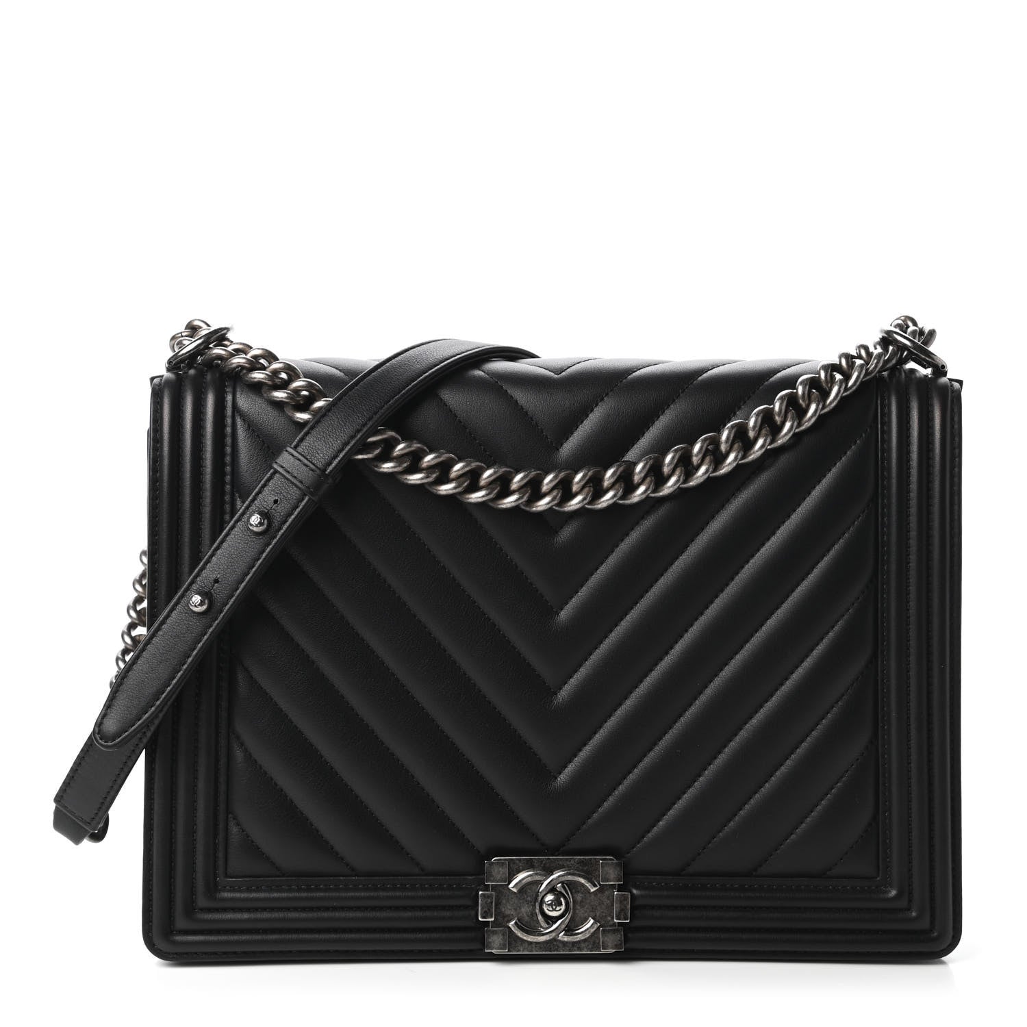 Chanel Calfskin Chevron Quilted Large Boy Flap Black 1 of 11