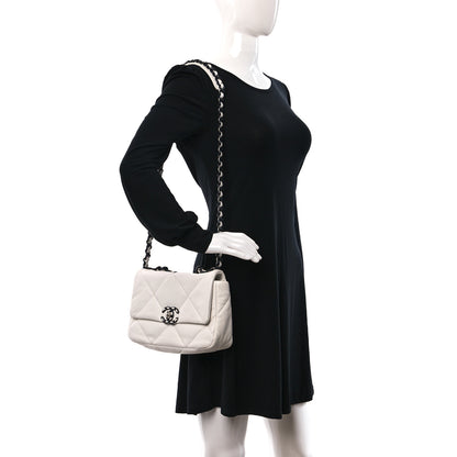 Chanel Glossy Calfskin Quilted Medium Chanel 19 Flap White Black 2 of 9