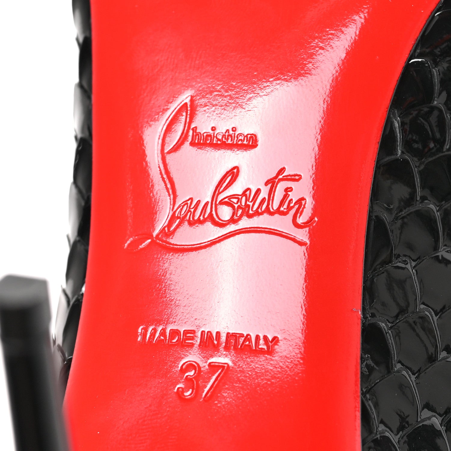 Christian Louboutin Patent Calfskin Snakeskin Embossed Kate 85 Pumps 37 Black 7 of 7