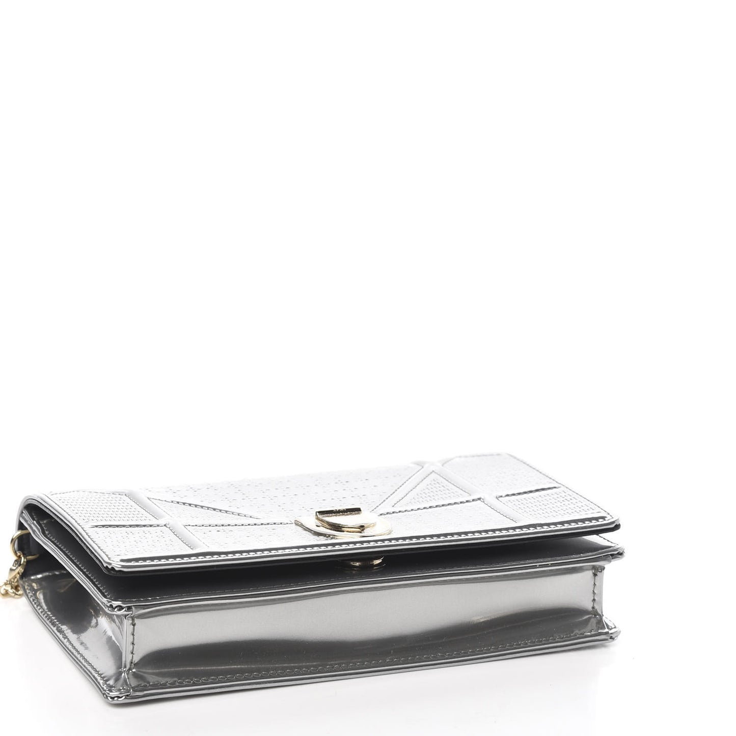 Metallic Patent Micro-Cannage Diorama Wallet on Chain Pouch Silver