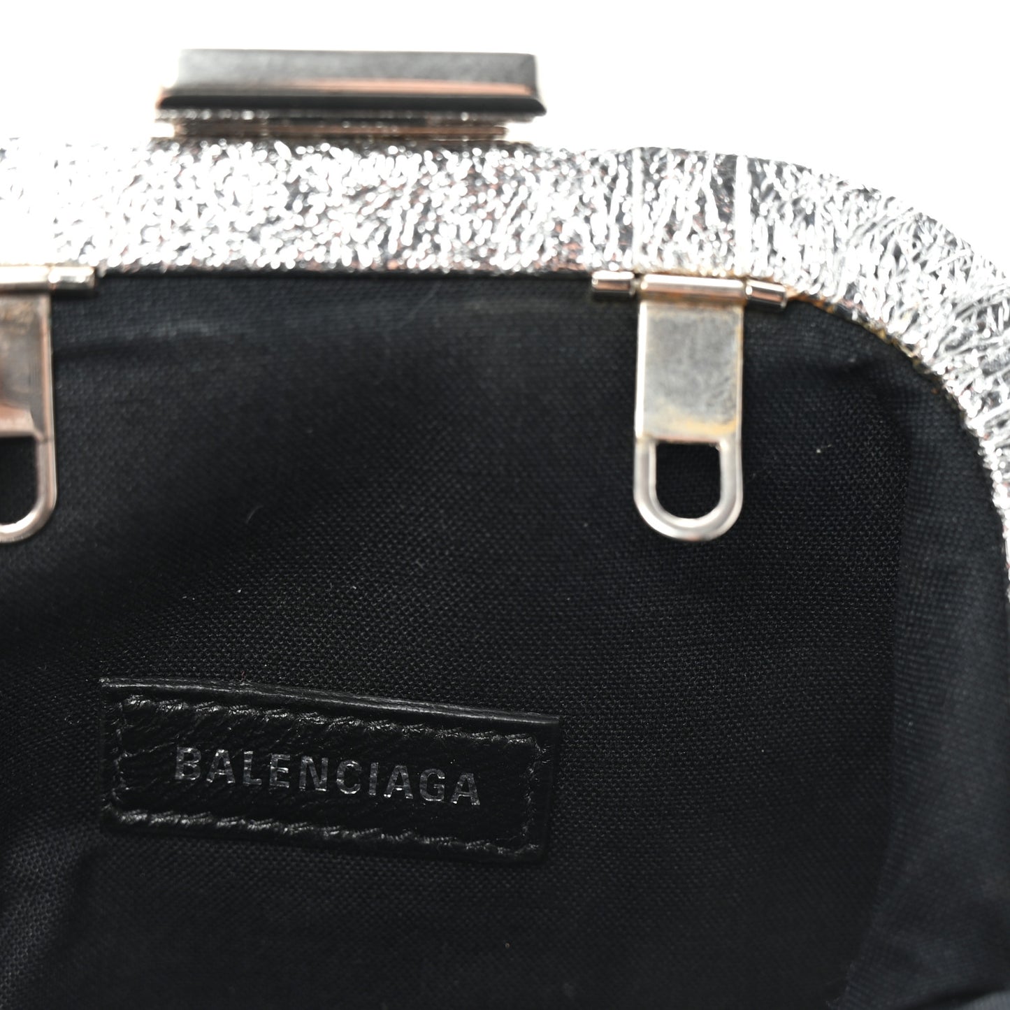 Metallic Textured Calfskin Logo Cloud Coin Purse With Strap Silver