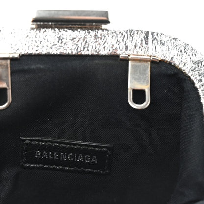 Balenciaga Metallic Textured Calfskin Logo Cloud Coin Purse With Strap Silver 6 of 7