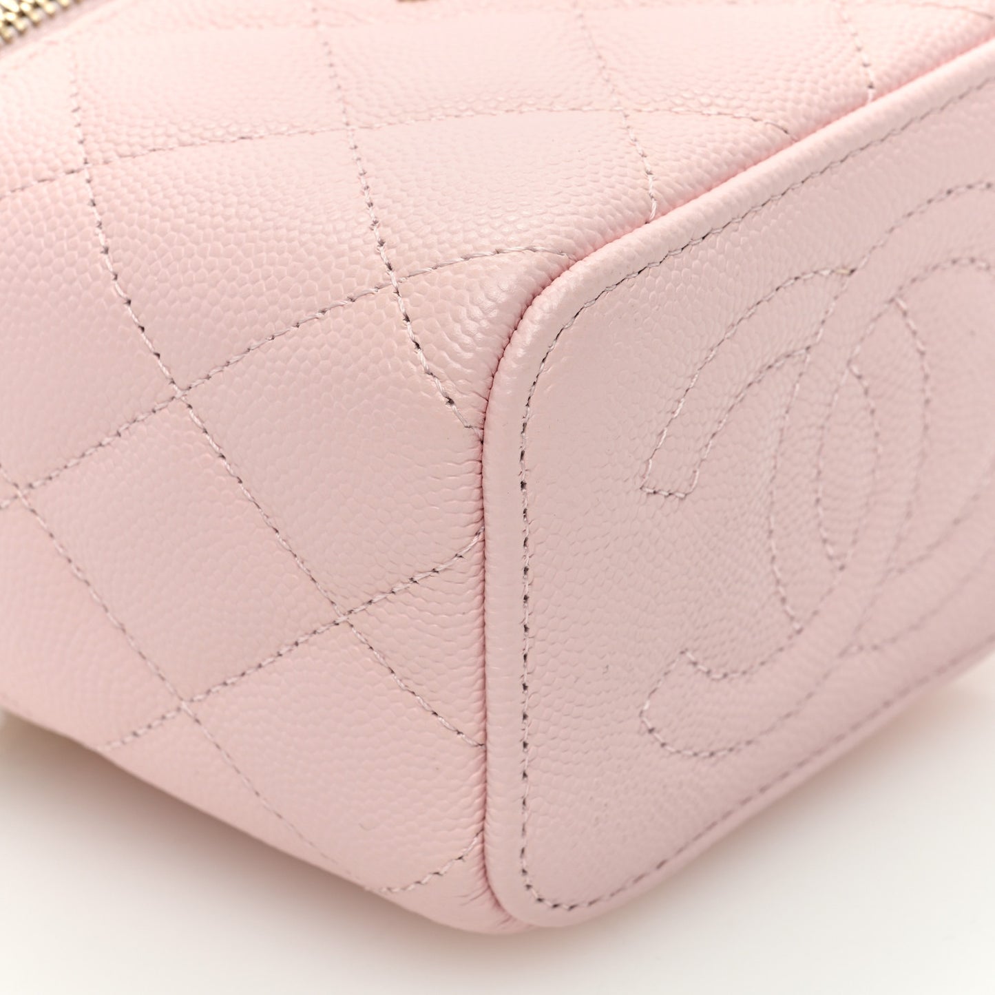 Caviar Quilted Mini Vanity Case With Chain Pink