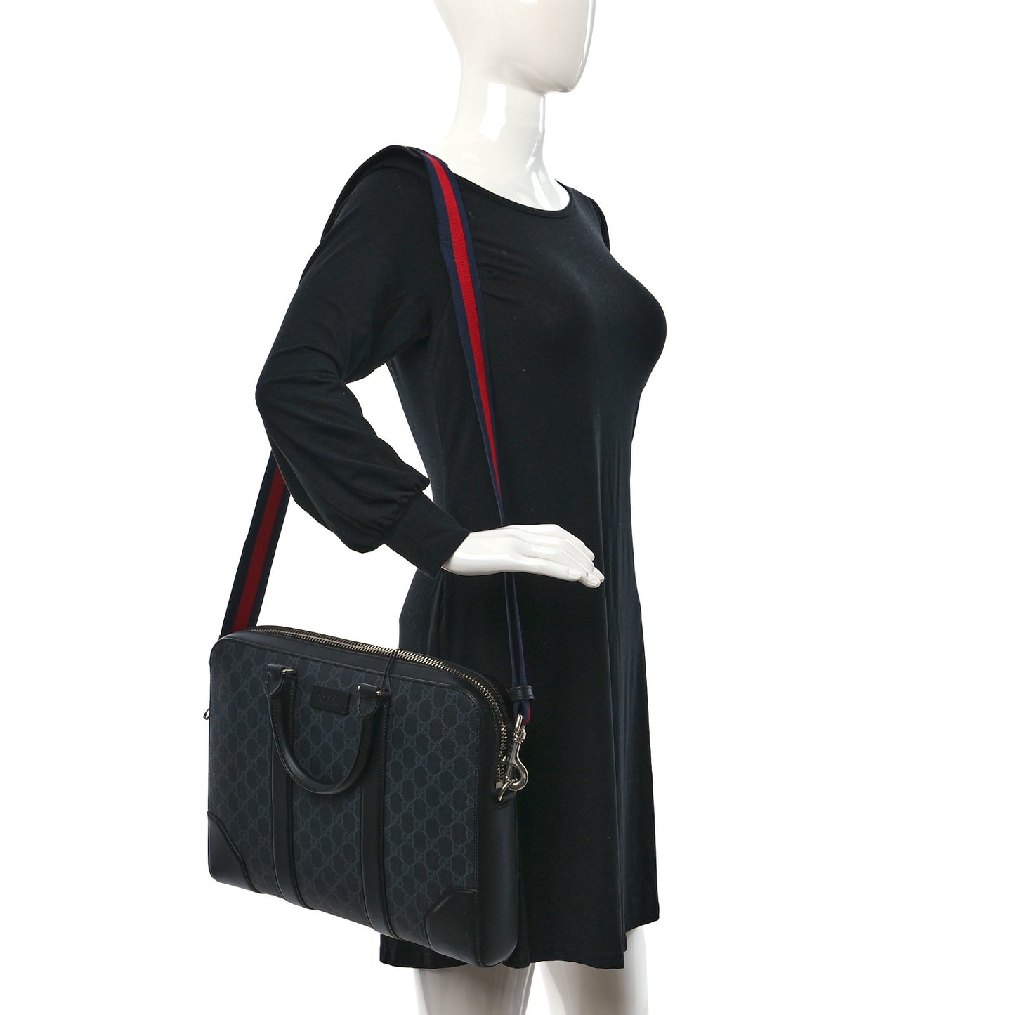GG Supreme Monogram Appia Calfskin Web Briefcase Black