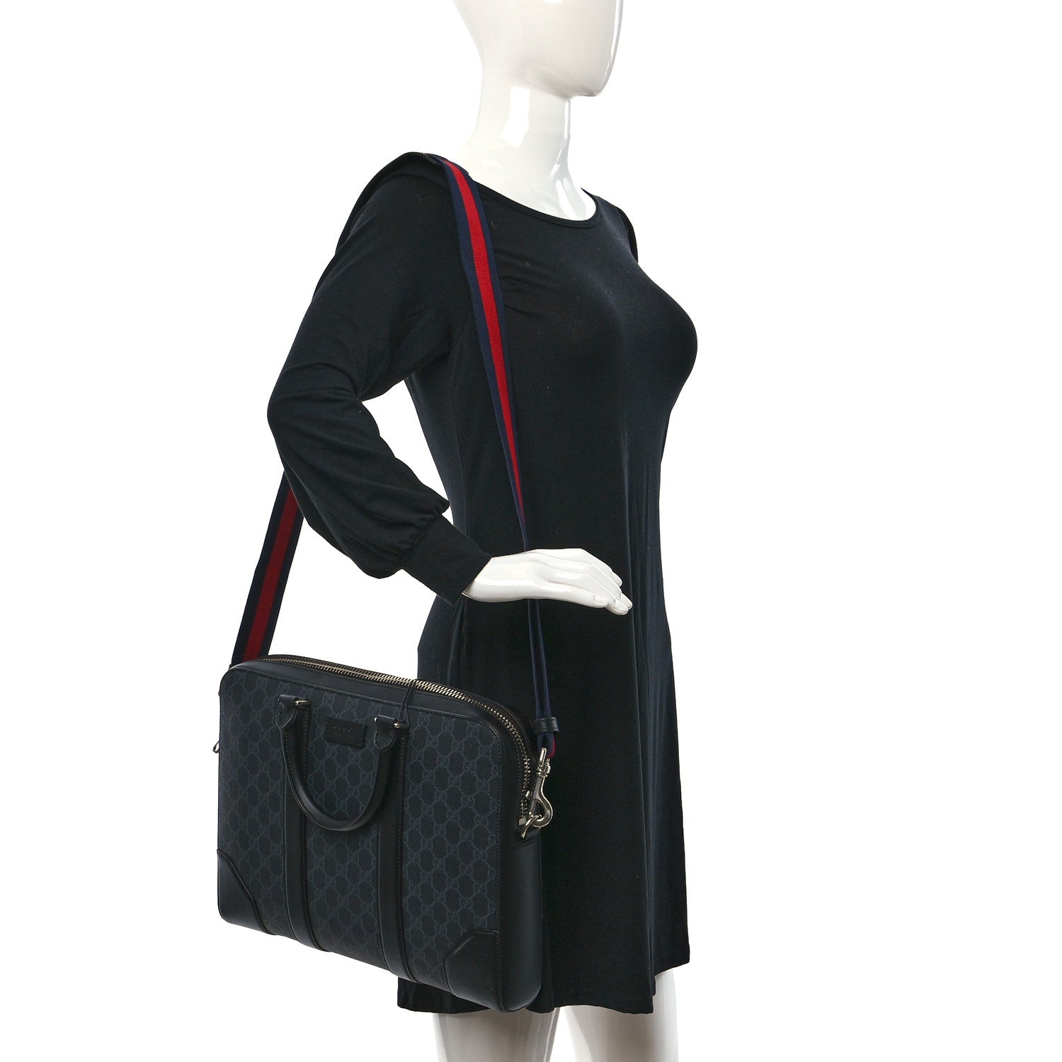 Gucci GG Supreme Monogram Appia Calfskin Web Briefcase Black 3 of 11