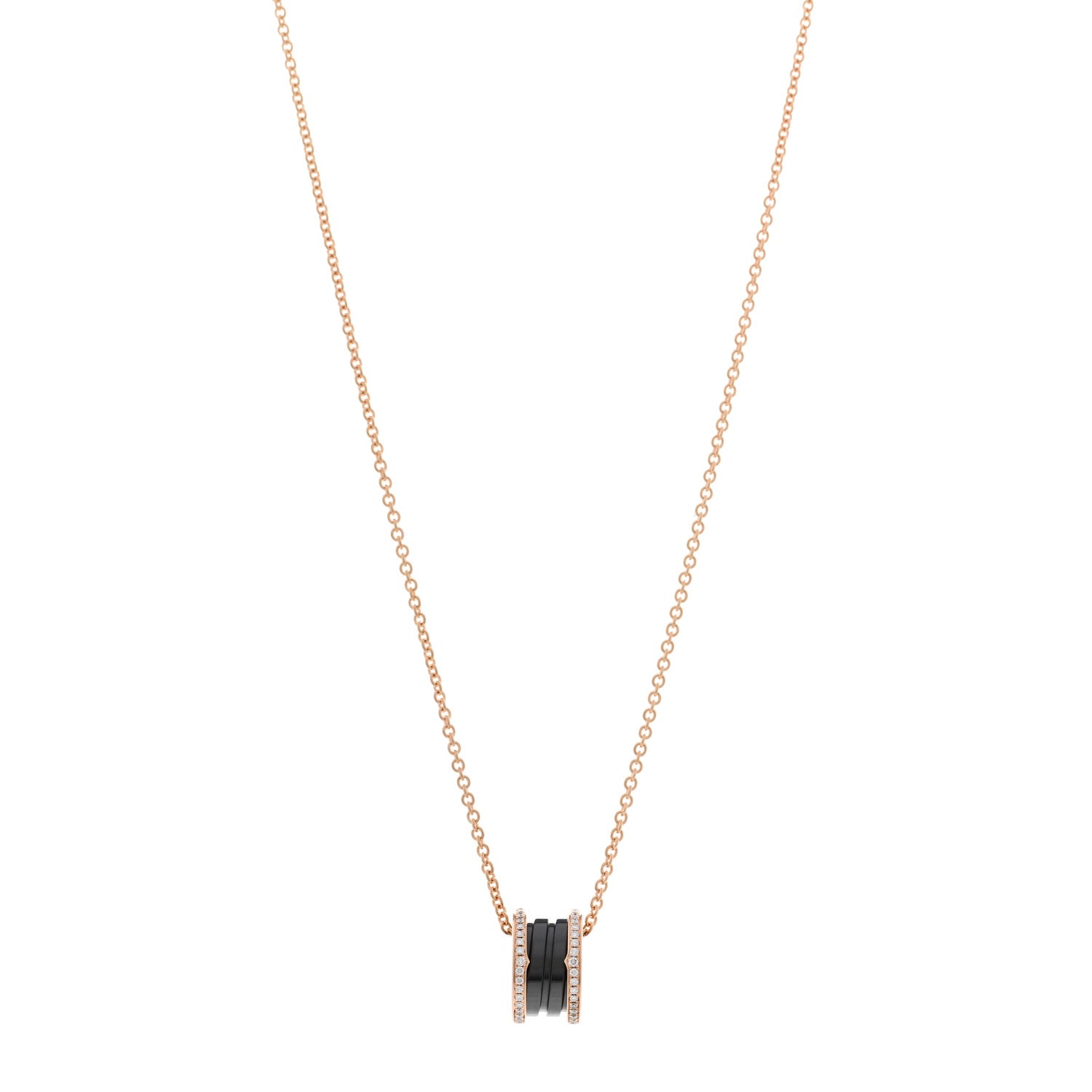 Bulgari 18K Rose Gold Black Ceramic Diamond B.Zero1 Pendant Necklace 1 of 5