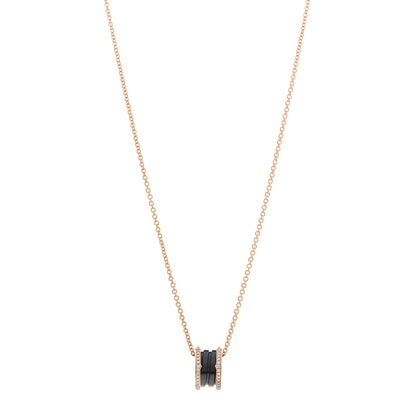 Bulgari 18K Rose Gold Black Ceramic Diamond B.Zero1 Pendant Necklace 1 of 5