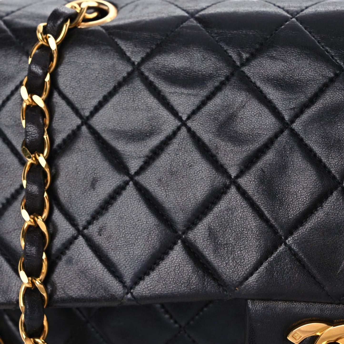 Lambskin Quilted Medium Double Flap Black