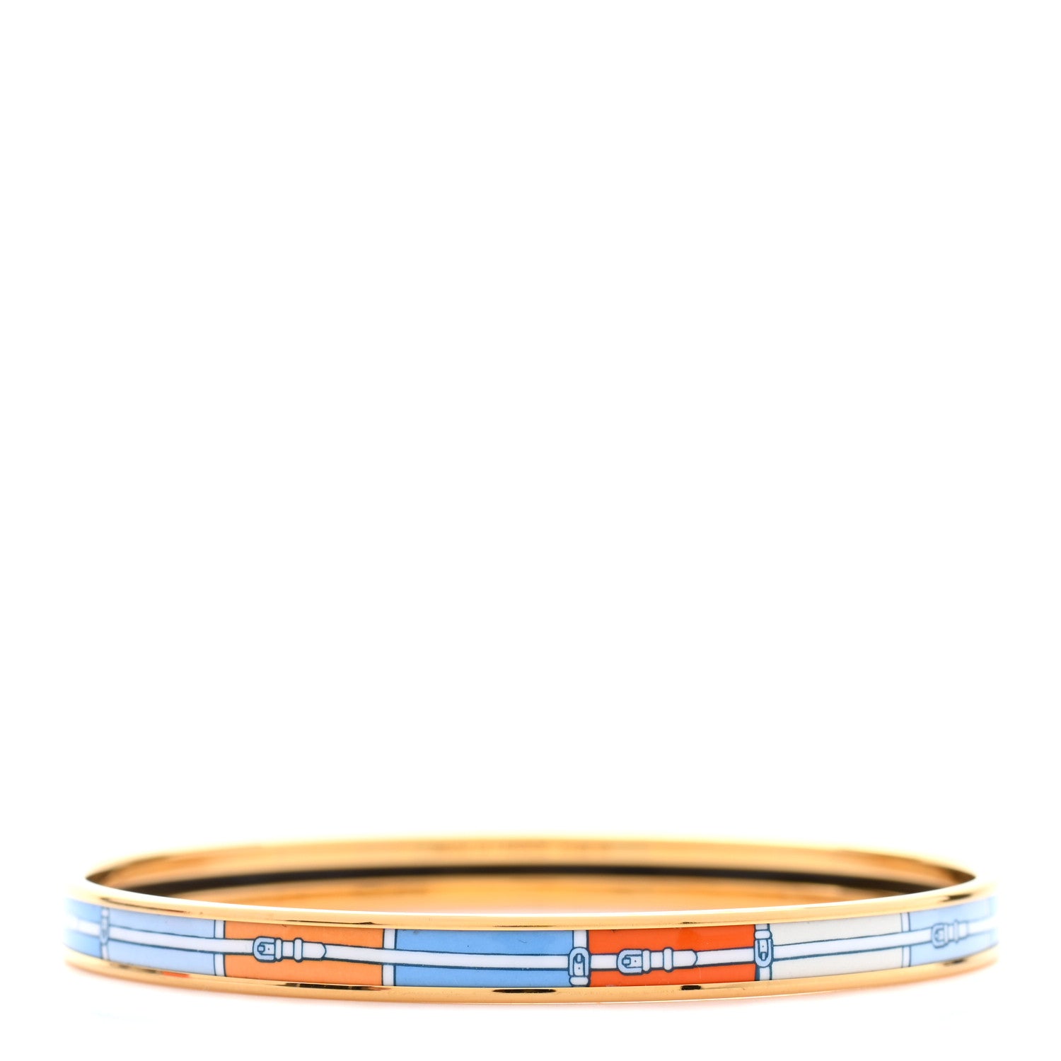 Hermes Enamel Printed Extra Narrow Couvertures Et Tenues De Jour Bracelet 62 3 of 6