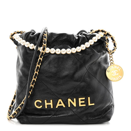 Chanel Shiny Crumpled Calfskin Quilted Pearl Mini Chanel 22 Black 1 of 10