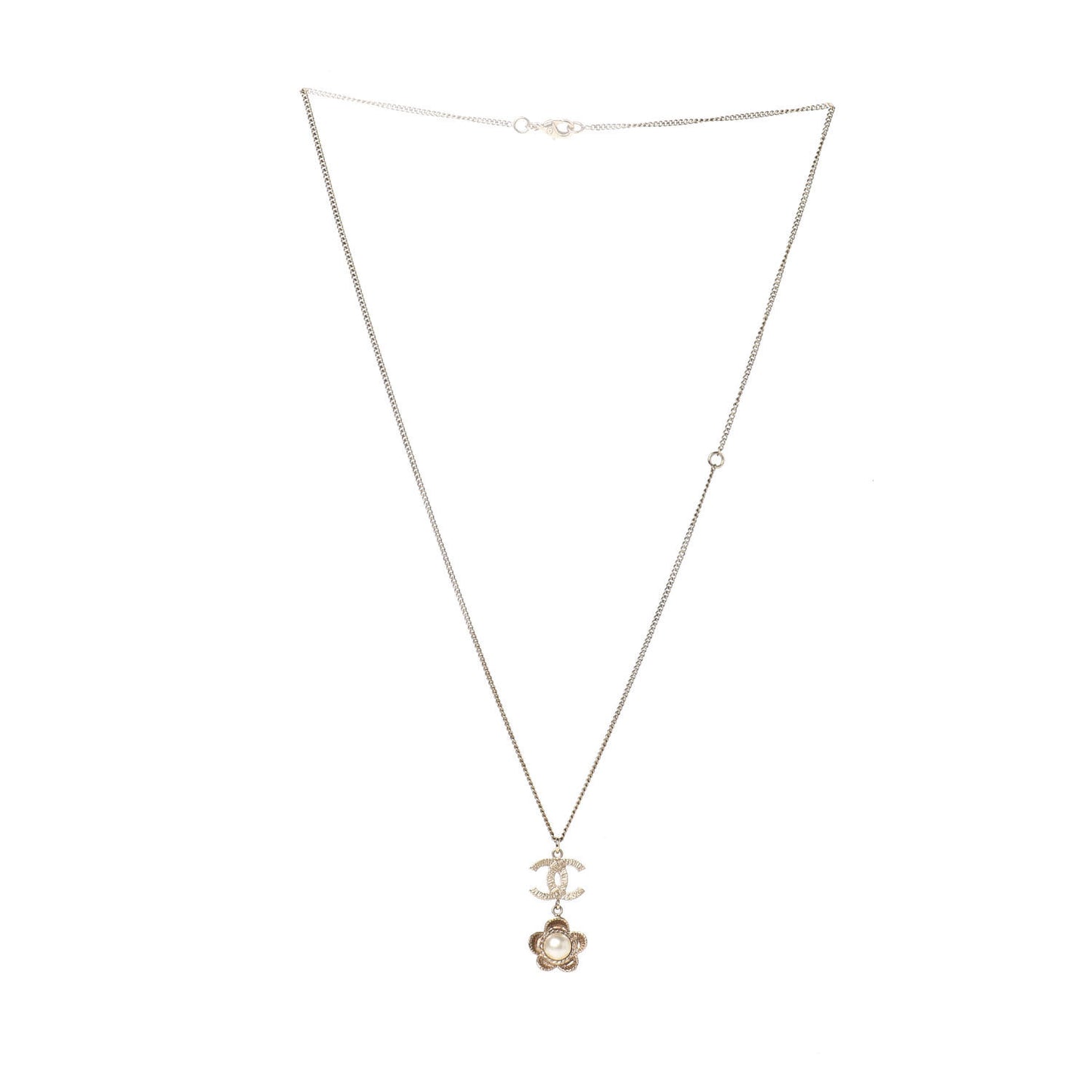 Pearl CC Camellia Pendant Necklace Gold