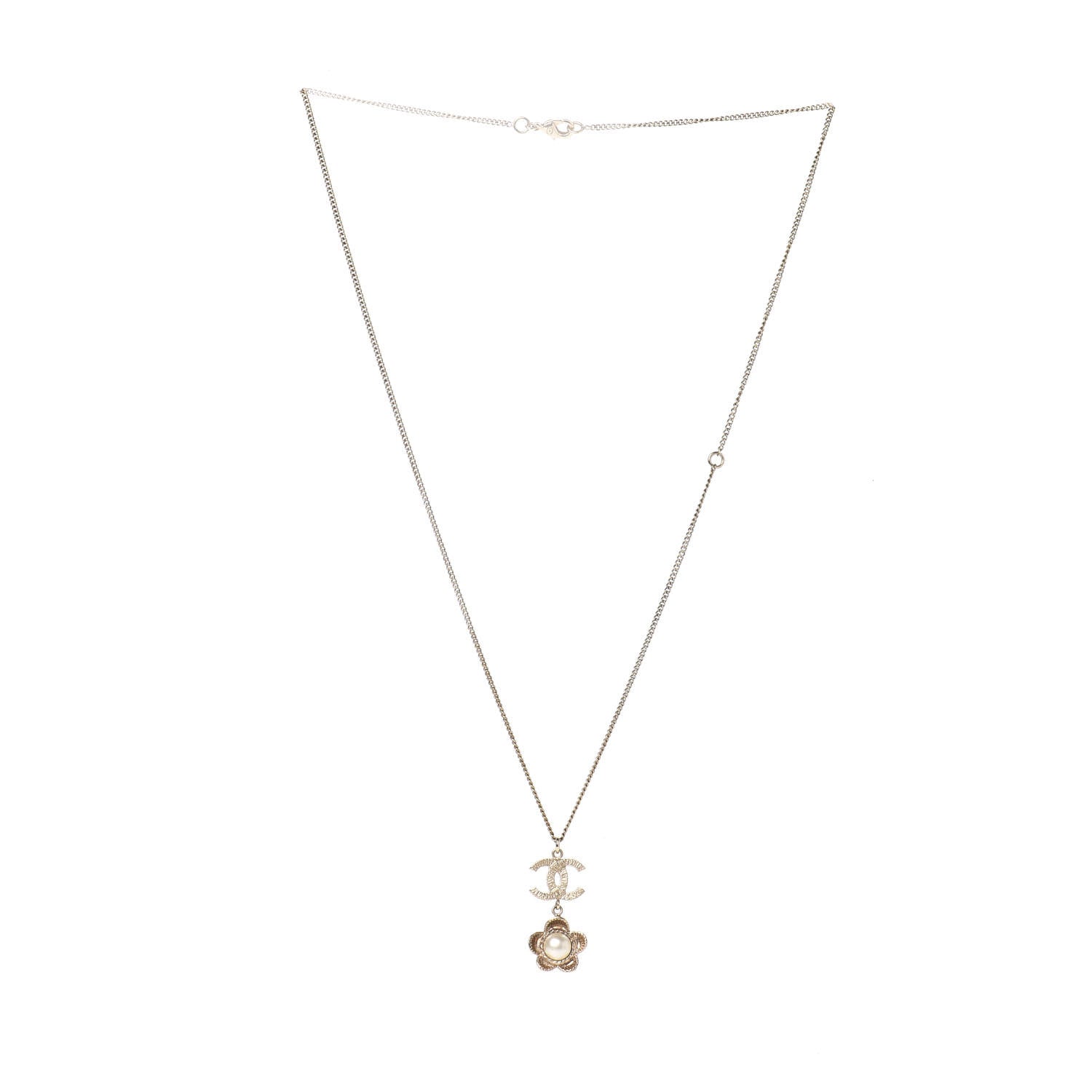 Chanel Pearl CC Camellia Pendant Necklace Gold 2 of 4
