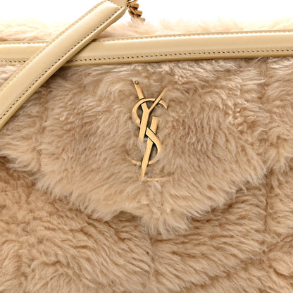 Saint Laurent Merino Shearling Lambskin Quilted Small Loulou Puffer Monogram Chain Satchel Natural Beige 9 of 11