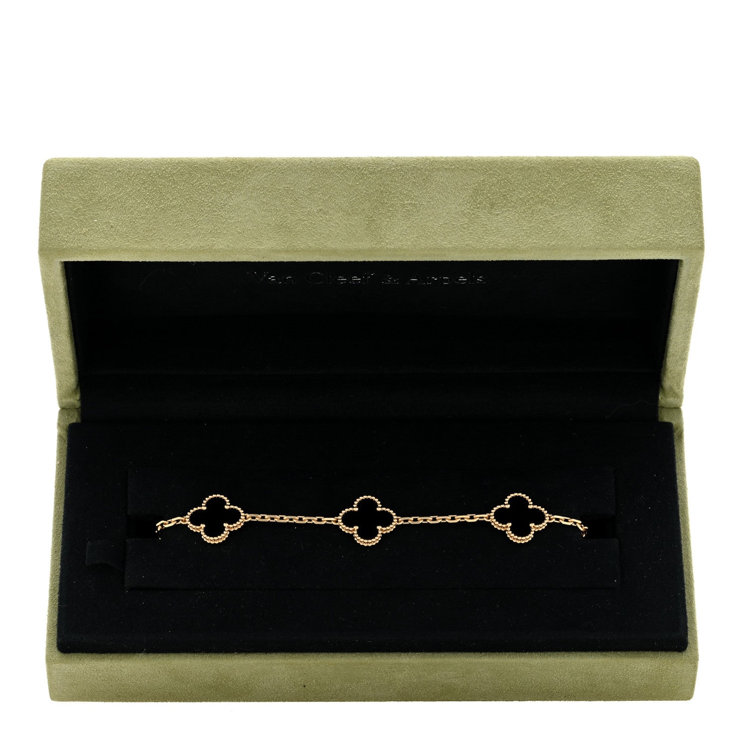 Van Cleef & Arpels 18K Yellow Gold Black Onyx 5 Motifs Vintage Alhambra Bracelet 4 of 4
