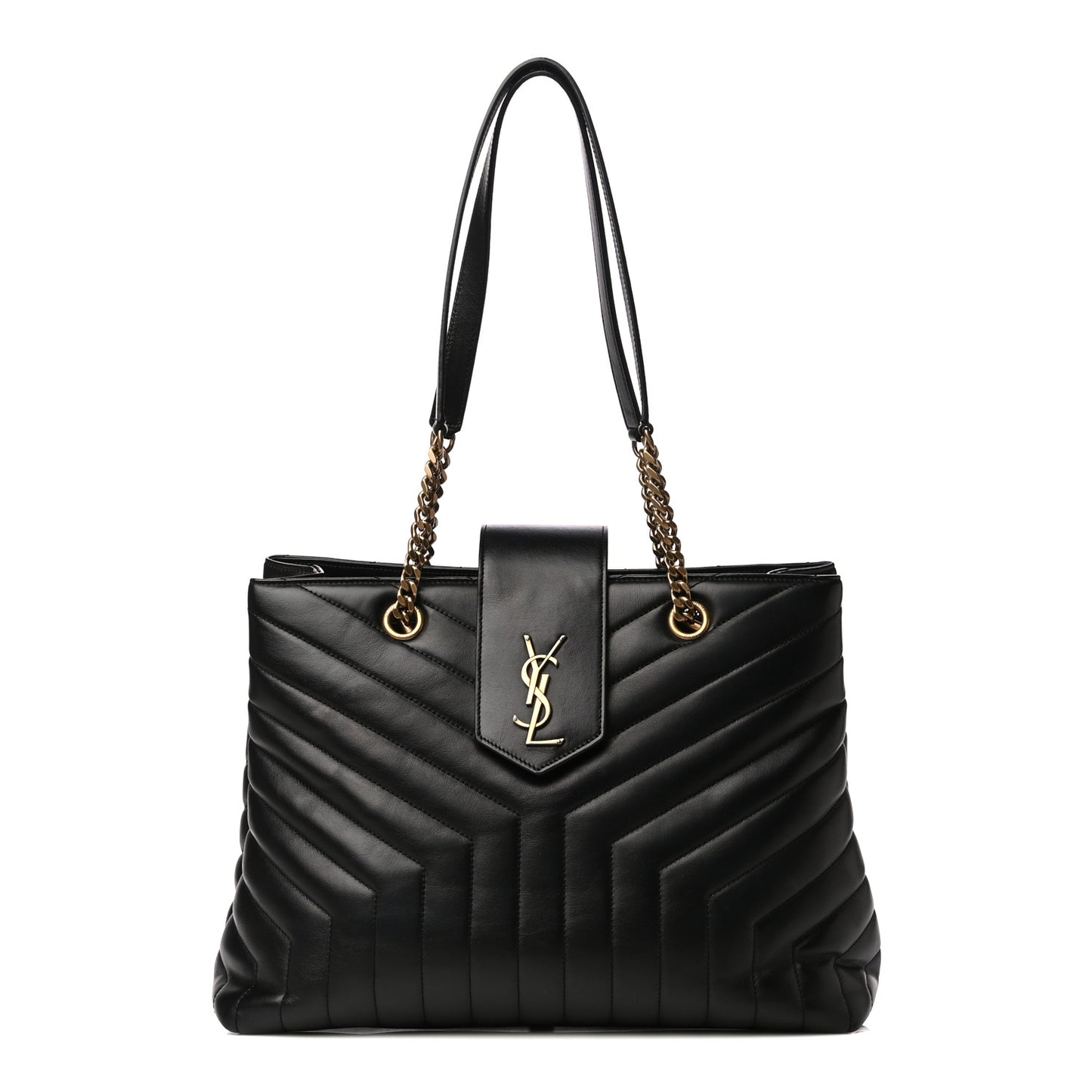 Calfskin Y Quilted Monogram Large Loulou Shopper Black