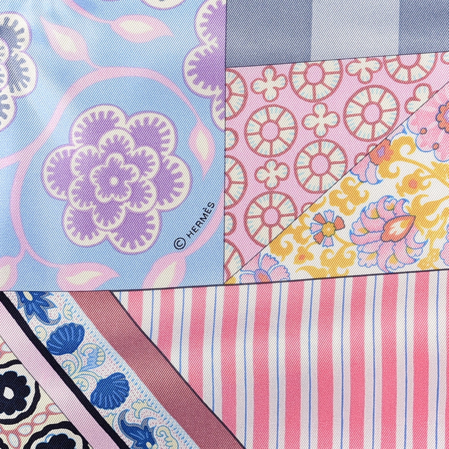 Silk L'Art du Sarasa Scarf 90 Rose Pale Gris Perle Mauve