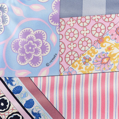 Hermes Silk L'Art du Sarasa Scarf 90 Rose Pale Gris Perle Mauve 4 of 6
