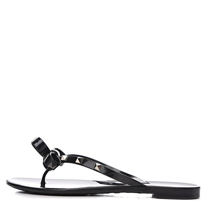 Valentino Garavani PVC Jelly Rockstud Bow Thong Sandals 37 Black 1 of 11