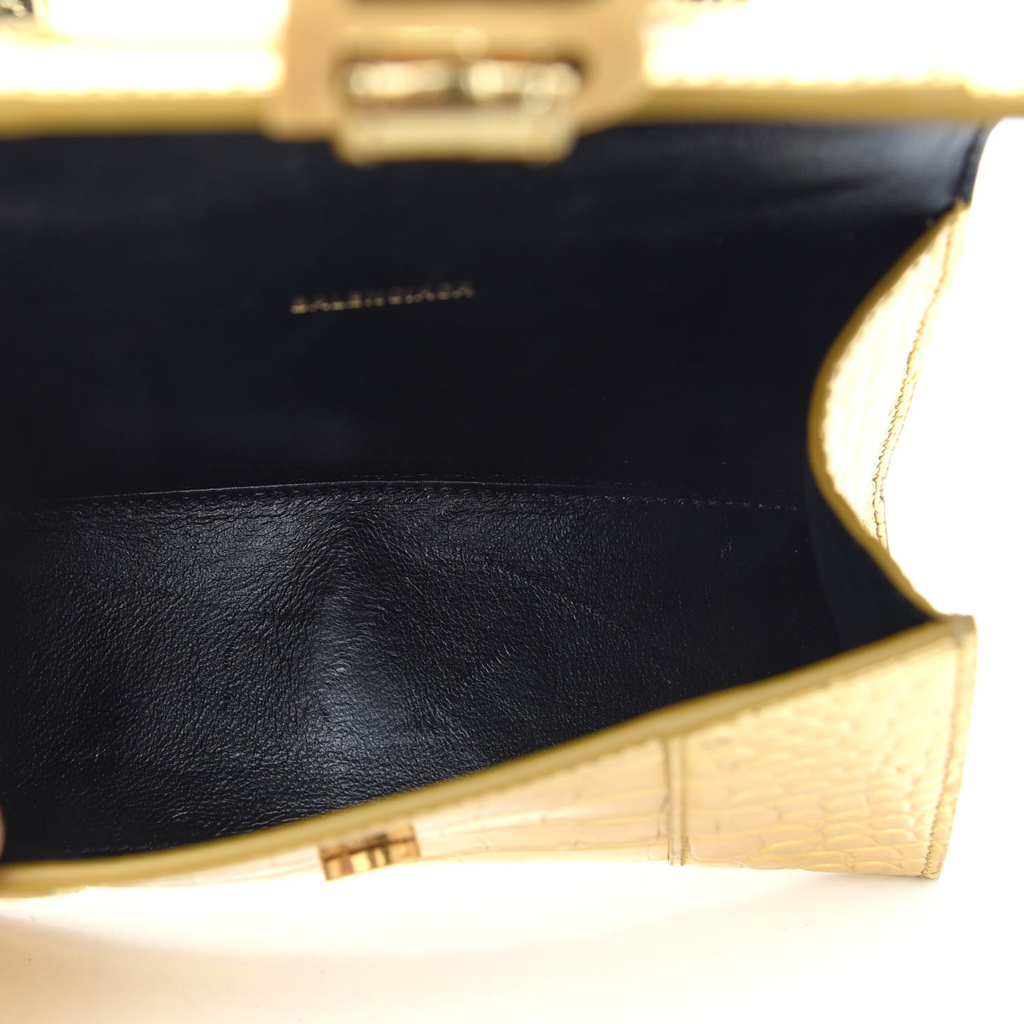 Metallic Calfskin Crocodile Embossed Hourglass Top Handle Bag XS Gold