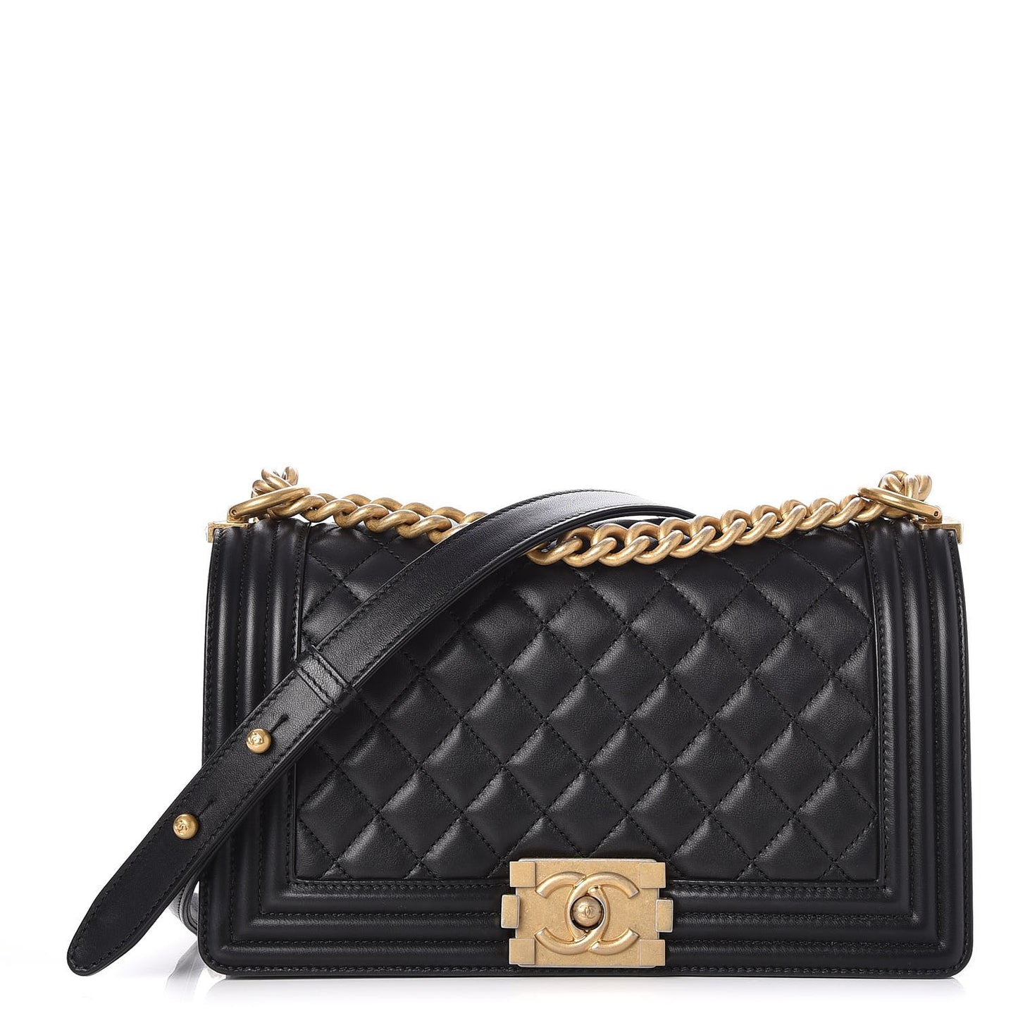 Lambskin Quilted Medium Boy Flap Black