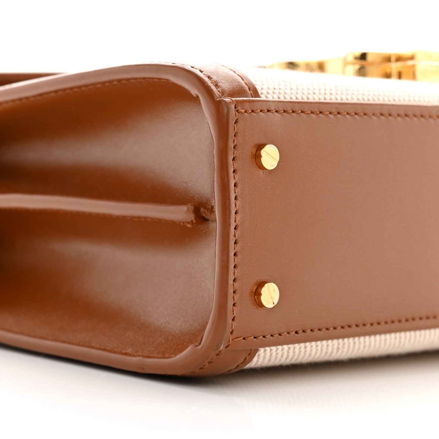 Canvas Calfskin Mini Classic Monogram Cassandra Top Handle Tan Natural