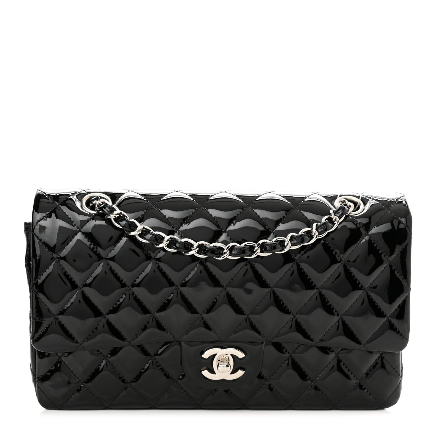 Patent Quilted Medium Double Flap Black