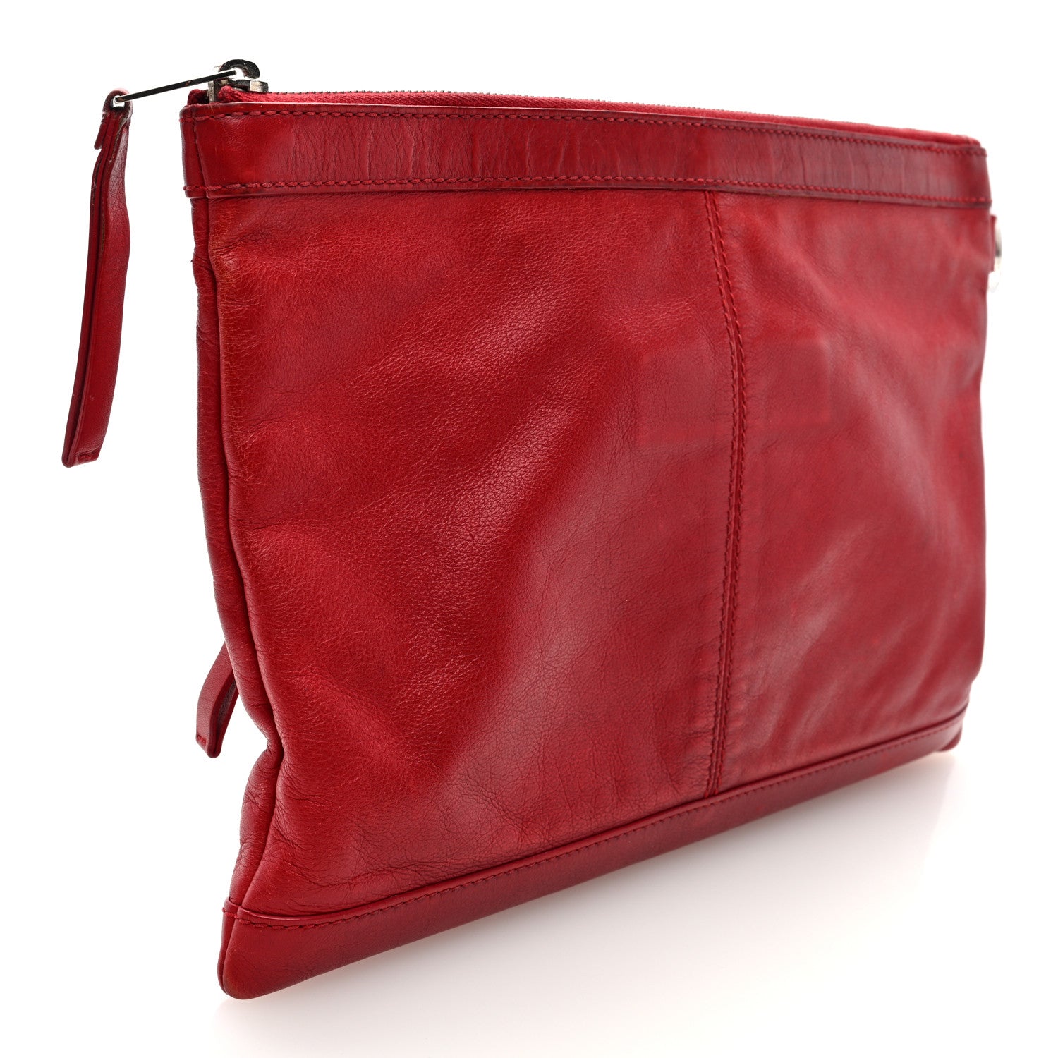 Balenciaga Smooth Calfskin Classic SIlver Hardware Medium Clip Red Lipstick 3 of 7