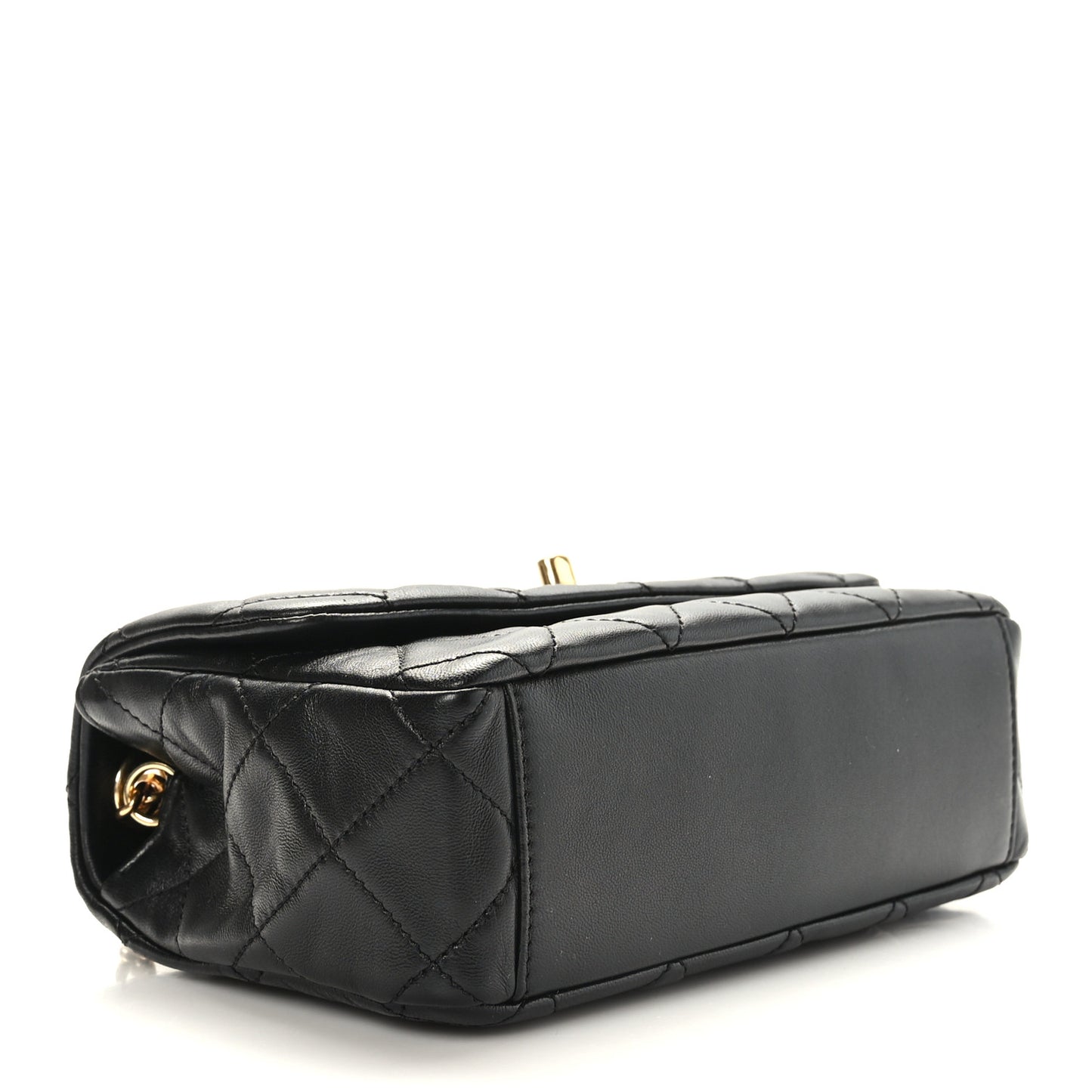 Lambskin Resin Pearl Quilted Small Flap Black