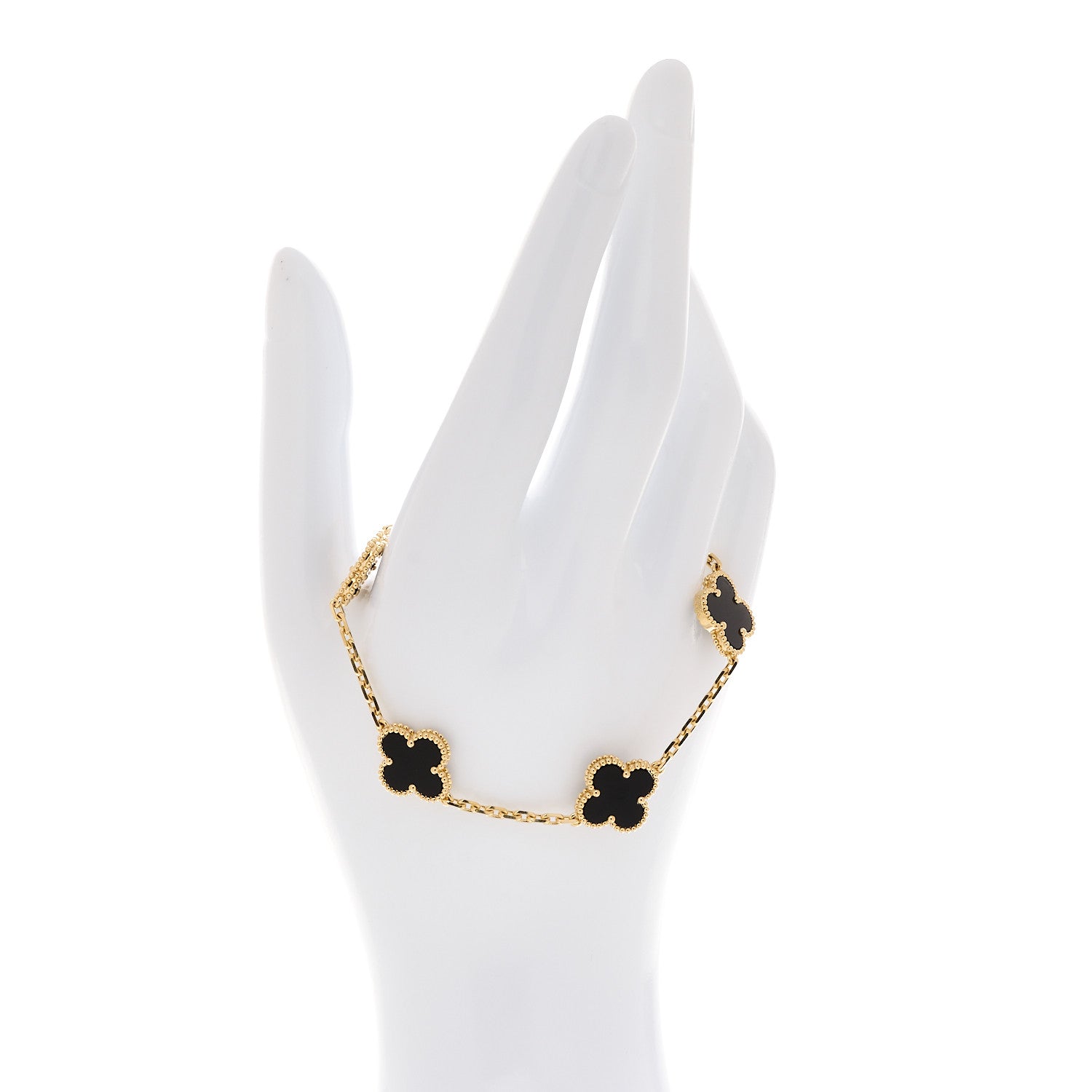 Van Cleef & Arpels 18K Yellow Gold Black Onyx 5 Motifs Vintage Alhambra Bracelet 2 of 7