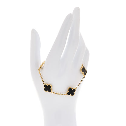 Van Cleef & Arpels 18K Yellow Gold Black Onyx 5 Motifs Vintage Alhambra Bracelet 2 of 7