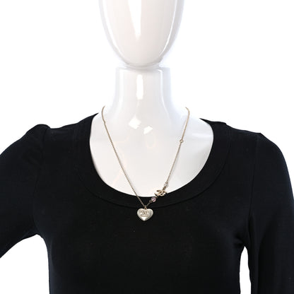 Chanel Resin Crystal CC Heart Necklace Pearly White Gold 3 of 4