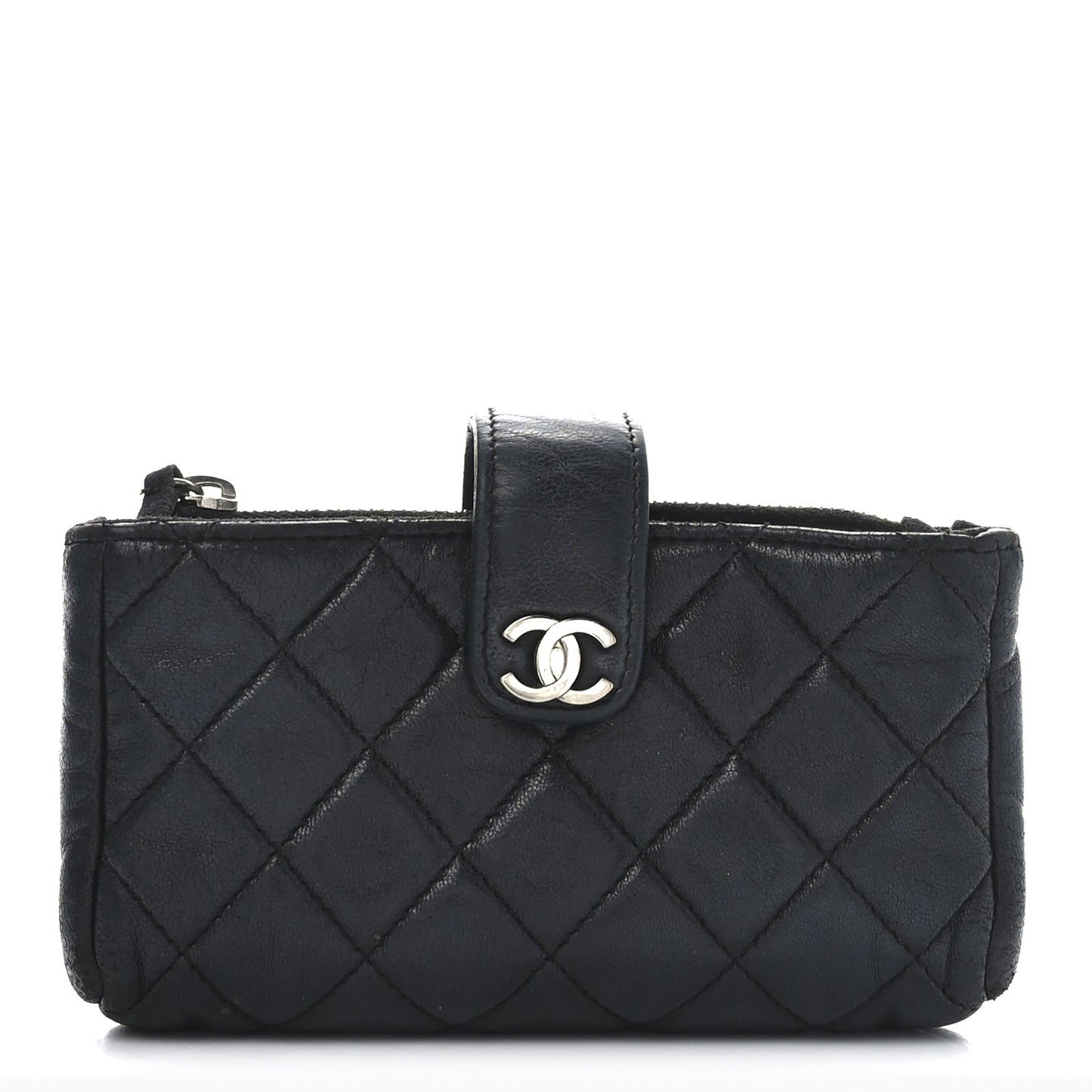 Lambskin Quilted Mini Phone Holder Clutch Black