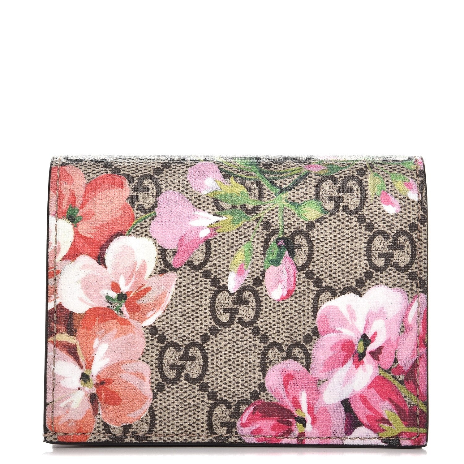 Gucci GG Supreme Monogram Blooms Card Case Beige Multicolor Dry Rose 1 of 7