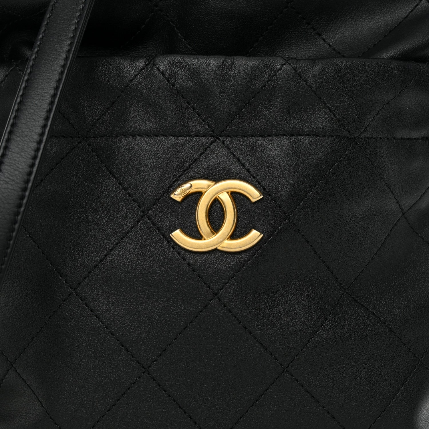 Chanel Calfskin Quilted Drawstring Bucket Bag Black 8 of 15