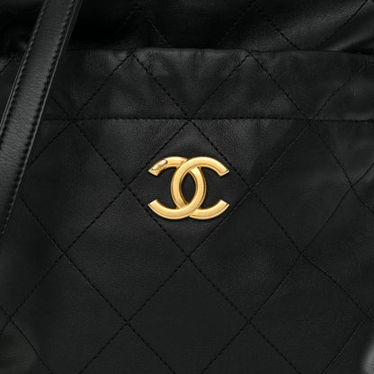 Chanel Calfskin Quilted Drawstring Bucket Bag Black 8 of 15