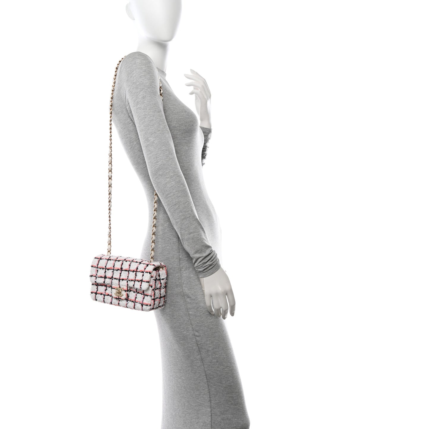 Tweed Quilted Mini Rectangular Flap White Multicolor