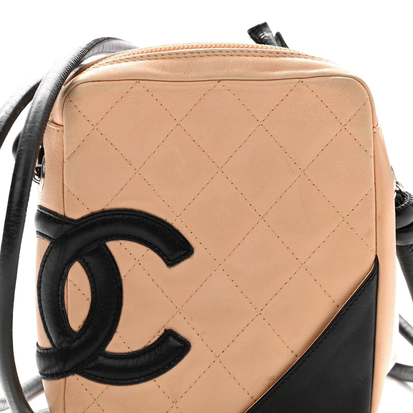 Calfskin Quilted Small Cambon Messenger Beige Black