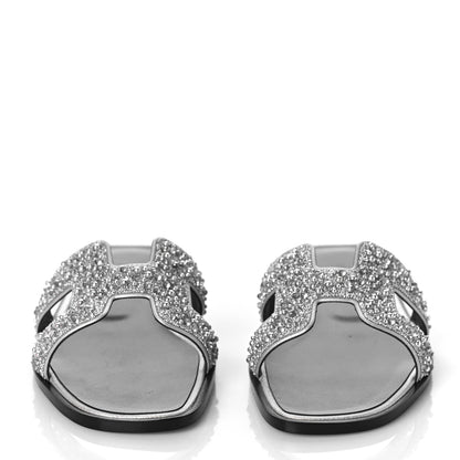 Hermes Velvet Goatskin Crystal Beads Oran Sandals 37 Gris Argente 2 of 13