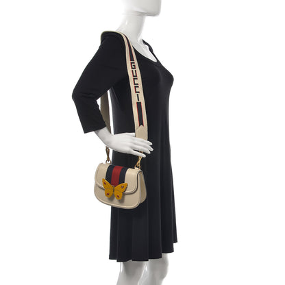 Gucci Calfskin Web Stripe Butterfly Small Totem Shoulder Bag White 2 of 8