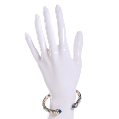 David Yurman Sterling Silver 14K Yellow Gold Blue Topaz 7mm Cable Classics Bracelet 2 of 6