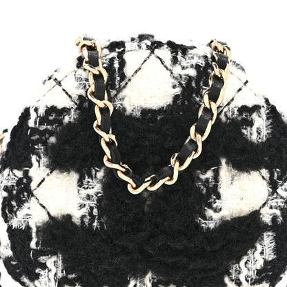 Chanel Wool Tweed Lambskin Quilted Round Clutch With Chain and Coin Purse Black White 9 of 11