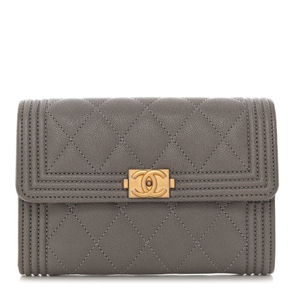 Chanel Caviar Quilted Medium Boy Flap Wallet Grey 1 of 9