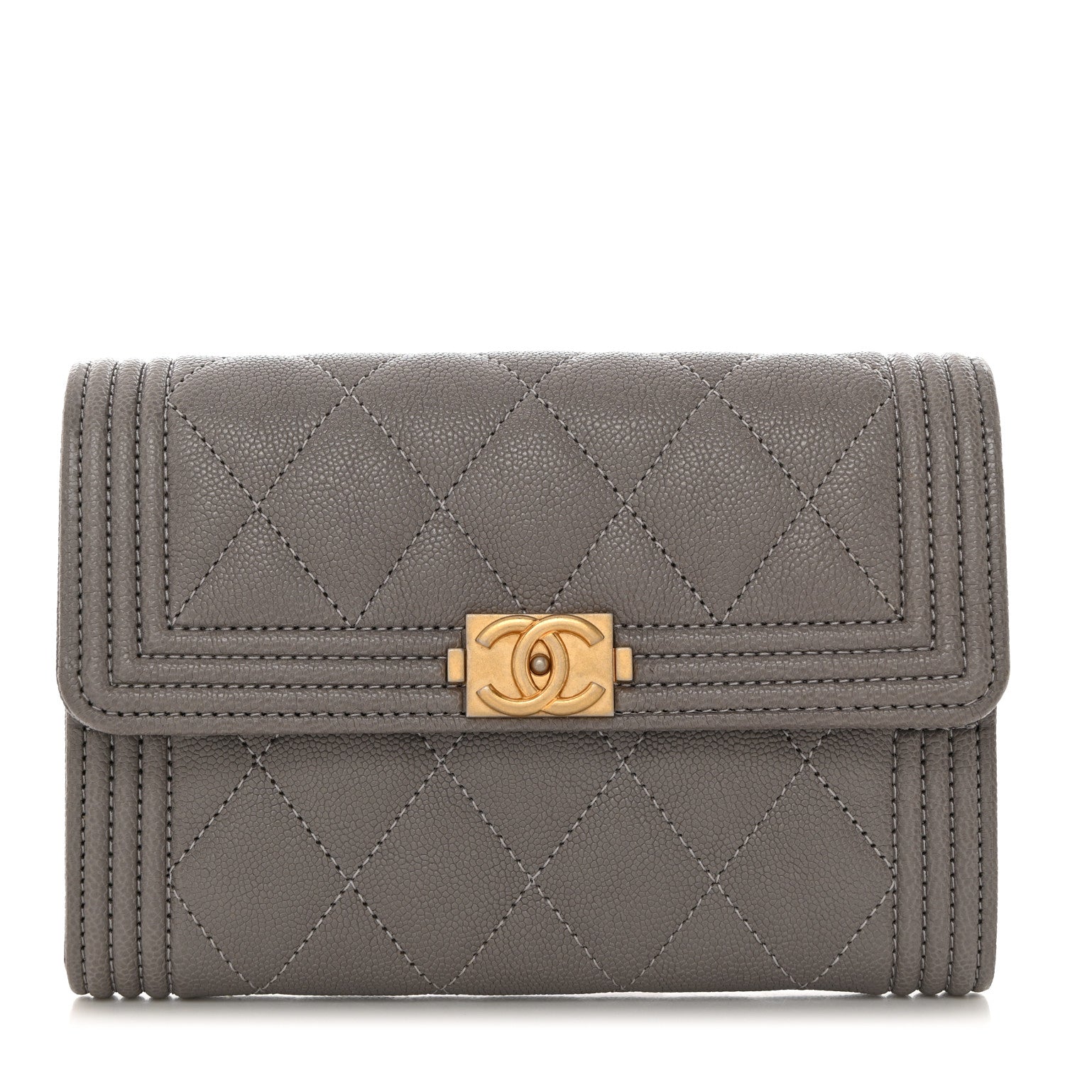 Chanel Caviar Quilted Medium Boy Flap Wallet Grey 1 of 9