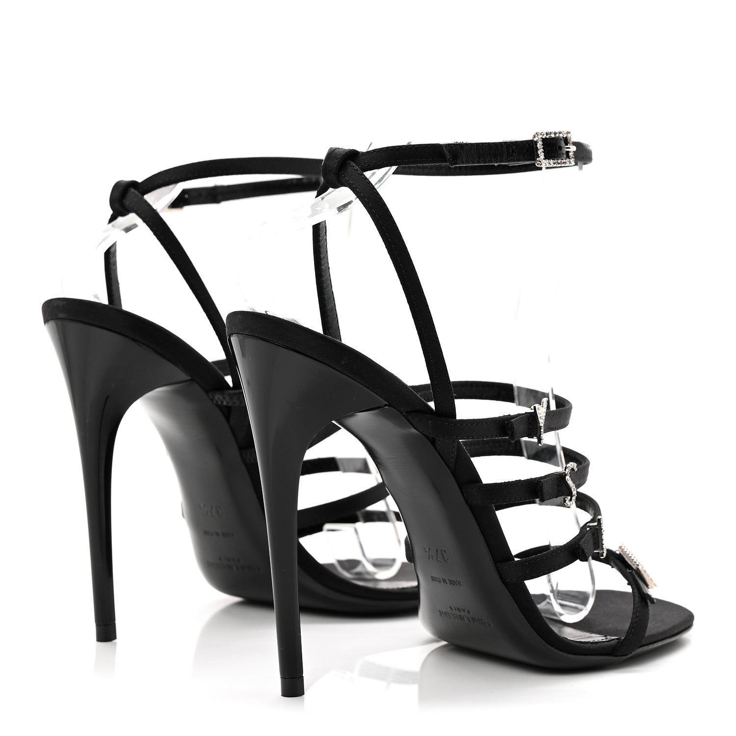Saint Laurent Crepe Satin Crystal Jerry 110 Sandals 37.5 Black 4 of 8