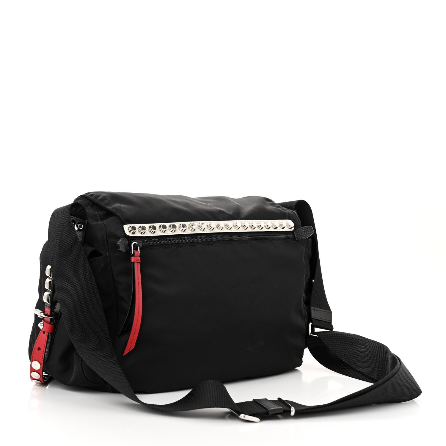 Prada Nylon New Vela Studded Messenger Black Fuoco 3 of 10