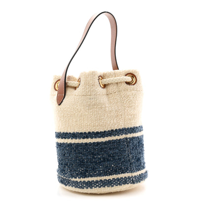 Celine Plein Soleil Textile Calfskin Teen Drawstring Bag Cream Blue 3 of 10